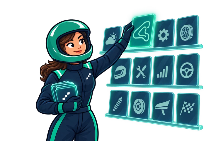 Illustration of a colleague choosing from a wall of knowledge tiles