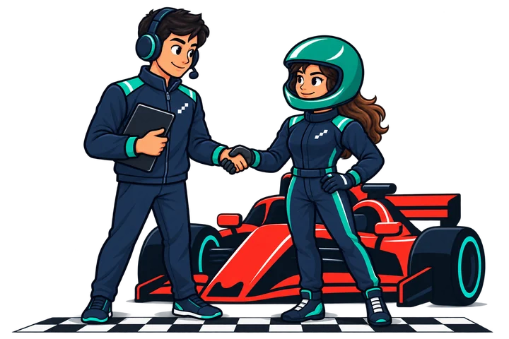 The co-CEO shakes hands with a new Connected Colleague beside the car